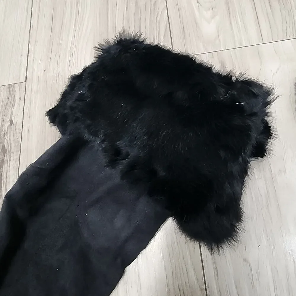 Women's Furry Trimmed Side Zipper Slim High Heel Suede Retro Over-Knee Boots 7.5